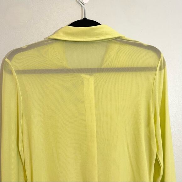 Shein Women's Yellow Icon Fuzzy Cuff Sheer Mesh Button-Up Shirt Without Bra XL - Picture 4 of 12